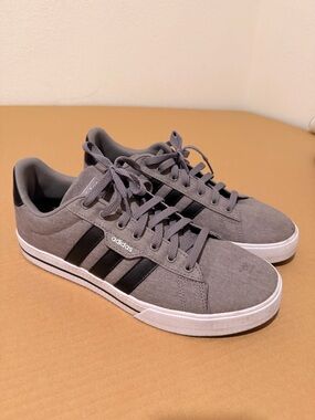 adidas Men's Gray Canvas Sneakers with Black Stripes